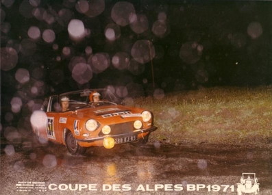 Jean Paul Moreau - Raymond Steinbach
31º Coupe des Alpes 1971. Simca 1200 S Coupé (288 KJ 89).
Clasificado 33º para el Criteriums France Championship (coef 4).

Del 25 al 26 de Junio, Uriage-Marseille.
Superficie: asfalto.

La prueba tenia un total de 1420.00 km de los que 800.00 km eran cronometrados.

No sabemos cuantos equipos tomaron la salida, finalizaron 36.@


Palabras clave: Simca;Alpes;1971