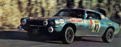 Jean Ragnotti - Jacques Jaubert
31º Tour de France Automobile 1972. Chevrolet Camaro Z28. Clasificado 10º.

Del 14 al 24 de Septiembre, Biarritz-Nice.
Superficie: asfalto.

La prueba estaba dividida en 8 etapas con 451.15 km cronometrados divididos en 20 tramos especiales (2 de ellos fueron cancelados SS15 
Notre-Dame de Bellecombede 45.00 kmy SS18 
Hillclimb Mont-Ventoux de 21.66 km).

Tomaron la salida 80 equipos, finalizaron 36.@
Palabras clave: ;Chevrolet;Camaro;Francia;1972