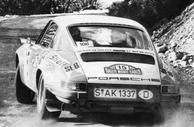 Björn Waldegård - Hans Thorszelius
41º Rallye Automobile de Monte-Carlo 1972. Porsche 911 S (S-AK 1337). Abandonó por accidente.

Del 21 al 28 de Enero, Monte-Carlo.
Superficie: asfalto - nieve.

El Rally constaba de 2 etapas y 437.50 km cronometrados divididos en 16 tramos especiales.

Se inscribieron 299 equipos, tomaron la salida 264, finalizaron 40.@
Palabras clave: ;Hans_Thorszelius;Montecarlo;1972