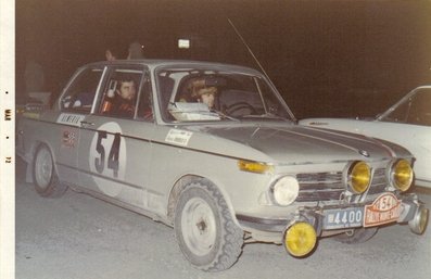 Ray - Diebold
41º Rallye Automobile de Monte-Carlo 1972. BMW 2002 Ti (4400). Abandonó.

Del 21 al 28 de Enero, Monte-Carlo.
Superficie: asfalto - nieve.

El Rally constaba de 2 etapas y 437.50 km cronometrados divididos en 16 tramos especiales.

Se inscribieron 299 equipos, tomaron la salida 264, finalizaron 40.@
Palabras clave: BMW;2002;Montecarlo;1972