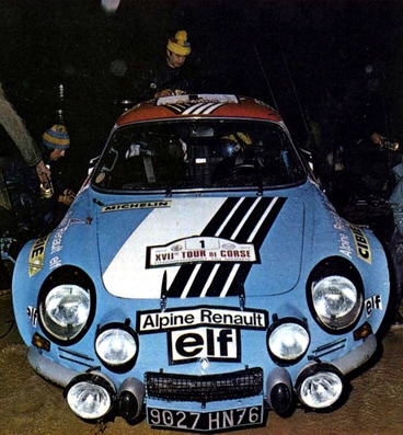 Jean-Pierre Nicolas - Michel Vial
17º Tour de Corse 1973. Alpine-Renault A110 1800 (9027 HN 76). Clasificado 1º.

Del 1 al 2 de Diciembre, Ajaccio, Córcega, Francia.
Superficie: asfalto - nieve.

El Rally tenia un total de 1080 km de los que 511.70 km divididos en 21 tramos eran especiales.
8 de ellos fueron cancelados, de SS8 a SS15).
SS8 Argiusta - Forciolo de 15.40 km.
SS9 Bottacina - Cortichiato de 10.50 km.
SS10 Tavera - Bastelica de 17.10 km.
SS11 Bastelica - Cauro de 18.80 km.
SS12 Panelca - Ghisoni de 34.60 km.
SS13 Ghisoni - Cross de 16.60 km.
SS14 Muracciole - Rospigliani de 13.00 km.
SS15 Ponte Leccia - Morosaglia de 13.90 km.

Se inscribieron 50 equipos, tomaron la salida 50, finalizaron 22.@
Palabras clave: ;Renault;Alpine;A110;Corcega;1973;Corse
