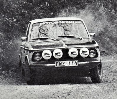 Leif Asterhag - Anders Gullberg
7º Rally Firestone 1973. BMW 2002 Tii (FWZ 114). Clasificado 2º.

Del 6 al 8 de Abril. Coef. 7,4.
Puntuable para el Campeonato de Europa de Rallyes para conductores.
Organizador Real Peña Motorista de Vizcaya.

El Rally tenia un total de 1505 Km de los que 383 Km divididos en 27 tramos, eran especiales.

Se inscribieron 96 equipos, tomaron la salida 71, finalizaron 27.@
Palabras clave: BMW;Firestone;1973