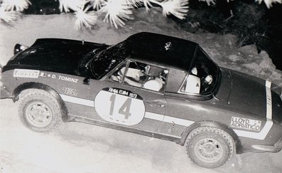 Tominz Donatella  - "Squaw"
6º Rally dell'Isola d'Elba 1973. Fiat 124 Abarth Spider. Clasificado 3º.

Del 12 al 14 de Abril, Livorno.
Superficie: asfalto - tierra.

El Rally constaba de 2 etapas 309.60 km cronometrados divididos en 36 tramos especiales (3 de ellos fueron cancelados SS3 Monumento de 6 km, SS11 Monumento 2 de 6 km y SS21 Falconaia - Monte Lentisco de 20 km).

Tomaron la salida 89 equipos, finalizaron 21.
@
Palabras clave: Fiat;Elba;1973