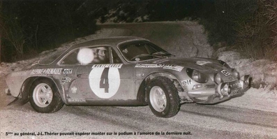 Jean-Luc Thérier - Marcel Callewaert
42º Rallye Automobile de Monte-Carlo 1973. Renault Alpine A110 1800 (8695 HG 76). Clasificado 5º.

Del 19 al 26 de Enero, Monte-Carlo.
Superficie: asfalto - nieve.

El Rally tenia un total de 4800 km de los que 456.50 km divididos en 18 tramos eran especiales, (2 ellas fueron canceladas SS10 Col de la Porte de 18.25 Km y SS11 La Cabanette de 18.25Km).

Tomaron la salida 278 equipos, finalizaron 51.

Para mas información [url=http://wp.me/p74eqQ-f] Click en la foto o aquí si esta azul[/url]
@
Palabras clave: ;Marcel;Renault;Alpine;A110;Montecarlo;1973;Nieve