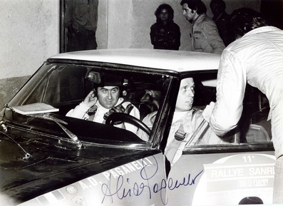 Alcide Paganelli - Domenico (Ninni) Russo
15º Rally Sanremo 1973. Fiat 124 Abarth Rallye (TO H26827). Clasificado 6º.

Del 10 al 13 de Octubre, Sanremo, Liguria, Imperia, Italia.
Superficie: asfalto - tierra.

El Rally tenia un total de 1791.00 km, de los que 369.30 km divididos en 37 tramos eran especiales (2 de ellas fueron canceladas, SS11 y SS16 Del Serre 1 y 2 de 7.5 km).

Se inscribieron 120 equipos, tomaron la salida 107, finalizaron 36.
Palabras clave: Sanremo;Fiat;Abarth;1973