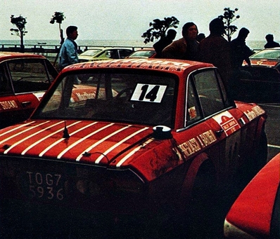 Mauro Pregliasco - Angelo Garzoglio
15º Rally Sanremo 1973. Lancia Fulvia 1.6 Coupé HF (TO G75936). Clasificado 7º.

Del 10 al 13 de Octubre, Sanremo, Liguria, Imperia, Italia.
Superficie: asfalto - tierra.

El Rally tenia un total de 1791.00 km, de los que 369.30 km divididos en 37 tramos eran especiales (2 de ellas fueron canceladas, SS11 y SS16 Del Serre 1 y 2 de 7.5 km).

Se inscribieron 120 equipos, tomaron la salida 107, finalizaron 36.
Palabras clave: Lancia;Fulvia;Sanremo;1973