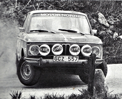 Arne Allansson - R. Jägenstedt
7º Rally Firestone 1973. BMW 2002 Tii (GCZ 557). Clasificado 9º.

Del 6 al 8 de Abril. Coef. 7,4.
Puntuable para el Campeonato de Europa de Rallyes para conductores.
Organizador Real Peña Motorista de Vizcaya.

El Rally tenia un total de 1505 Km de los que 383 Km divididos en 27 tramos, eran especiales.

Se inscribieron 96 equipos, tomaron la salida 71, finalizaron 27.@
Palabras clave: BMW;Firestone;1973