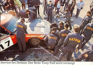 Asistencia en el 42º Rallye Monte-Carlo 1973
En el Datsun 240Z (TKS33SA8514) de Tony Fall - Mike Wood, clasificado 9º.

Del 19 al 26 de Enero, Monte-Carlo.
Superficie: asfalto - nieve - hielo.

El Rally tenia un total de 4800 km de los que 456.50 km divididos en 18 tramos eran especiales, (2 ellas fueron canceladas SS10 Col de la Porte de 18.25 Km y SS11 La Cabanette de 18.25Km).

Tomaron la salida 278 equipos, finalizaron 51.@
Palabras clave: Tony_Fall;Datsun;Montecarlo;1973;Asistencias