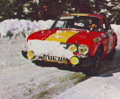 Gérard Larrousse - Christian Delferrier
42º Rallye Automobile de Monte-Carlo 1973. Alfa Romeo 2000 GTV (4831 YM 75). Clasificado 19º.

Del 19 al 26 de Enero, Monte-Carlo.
Superficie: asfalto - nieve.

El Rally tenia un total de 4800 km de los que 456.50 km divididos en 18 tramos eran especiales, (2 ellas fueron canceladas SS10 Col de la Porte de 18.25 Km y SS11 La Cabanette de 18.25Km).

Tomaron la salida 278 equipos, finalizaron 51.@
Palabras clave: ;Alfa_Romeo;Alfa_Romeo;Montecarlo;1973;nieve