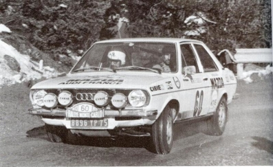 Michel Robini - Auguste Turiani (Tchine)
42º Rallye Automobile de Monte-Carlo 1973. Audi 80 (8896 YP 75). Clasificado 51º.

Del 19 al 26 de Enero, Monte-Carlo.
Superficie: asfalto - nieve - hielo.

El Rally tenia un total de 4800 km de los que 456.50 km divididos en 18 tramos eran especiales, (2 ellas fueron canceladas SS10 Col de la Porte de 18.25 Km y SS11 La Cabanette de 18.25Km).

Tomaron la salida 278 equipos, finalizaron 51.@
Palabras clave: Audi;Montecarlo;1973