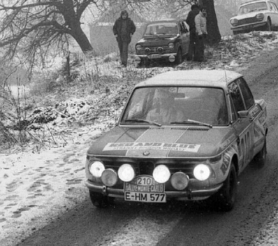 Heinz Meyendorf - Peter Liffler
42º Rallye Automobile de Monte-Carlo 1973. BMW 2002 Ti (E-HM 577). Abandonó en SS4 Burzet de 50.00 km por encontar la ruta bloqueada.

Del 19 al 26 de Enero, Monte-Carlo.
Superficie: asfalto - nieve - hielo.

El Rally tenia un total de 4800 km de los que 456.50 km divididos en 18 tramos eran especiales, (2 ellas fueron canceladas SS10 Col de la Porte de 18.25 Km y SS11 La Cabanette de 18.25Km).

Tomaron la salida 278 equipos, finalizaron 51.@
Palabras clave: BMW;Montecarlo;1973