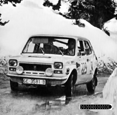 Salvador Servià i Costa - Montserrat Imbers
42º Rallye Automobile de Monte-Carlo 1973. Seat 127 (GE-3581-B). Abandonó en SS4 Burzet de 50.00 km al encontrarse la ruta bloqueada.

Recien casado y copilotado por su esposa, Montse Imbers, aprovechando el rally como su viaje de bodas.

Del 19 al 26 de Enero, Monte-Carlo.
Superficie: asfalto - nieve - hielo.

El Rally tenia un total de 4800 km de los que 456.50 km divididos en 18 tramos eran especiales, (2 ellas fueron canceladas SS10 Col de la Porte de 18.25 Km y SS11 La Cabanette de 18.25Km).

Tomaron la salida 278 equipos, finalizaron 51.@
Palabras clave: Salvador_Servia;Seat;Montecarlo;1973;nieve