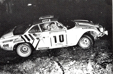 Jean-Pierre Nicolas - Vincent Laverne
18º Tour de Corse 1974. Alpine-Renault A110 1800 (3812 HV 76). Clasificado 2º.

Del 30 de Noviembre al 1 de Diciembre, Bastia, Córcega, Francia.
Superficie: asfalto.

El Rally tenia un total de 1292 km, de los que 374.90 km divididos en 14 tramos eran especiales.

Tomaron la salida 102 equipos, finalizaron 24.@
Palabras clave: ;Renault;Alpine;Corcega;A110;1974