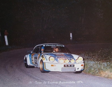 Claude Ballot-Léna - Jean-Claude Morenas
19º Tour de France Automobile 1974. Porsche 911 Carrera RSR (75 PK 86). Clasificado 5º.

Del 13 al 22 de Septiembre, Tarbes-Nice, Occitánia, Alpes Marítimos, Francia.
Superficie: asfalto.

El Rally tenía 1060.40 km cronometrados divididos en 14 tramos especiales.

Tomaron la salida 89 equipos, finalizaron 42.@
Palabras clave: Porsche;Carrera;RSR;Tour_France_Automobile;1974