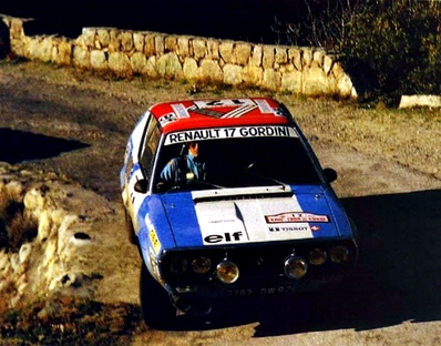 Jean-François Piot - Jacques Jaubert
18º Tour de Corse - Rallye de France 1974. Renault 17 Gordini (7787-DW92). Clasificado 8º.

Del 30 de Noviembre al 1 de Diciembre, Bastia, Córcega, Francia.
Superficie: asfalto.

El Rally tenia un total de 1292 km, de los que 374.90 km divididos en 14 tramos eran especiales.

Tomaron la salida 102 equipos, finalizaron 24.@
Palabras clave: ;Renault;Gordini;Corse;Corcega;1974