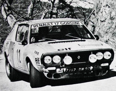 Jean-François Piot - Jacques Jaubert
18º Tour de Corse - Rallye de France 1974. Renault 17 Gordini (7787-DW92). Clasificado 8º.

Del 30 de Noviembre al 1 de Diciembre, Bastia, Córcega, Francia.
Superficie: asfalto.

El Rally tenia un total de 1292 km, de los que 374.90 km divididos en 14 tramos eran especiales.

Tomaron la salida 102 equipos, finalizaron 24.@
Palabras clave: ;Renault;Gordini;Corse;Corcega;1974