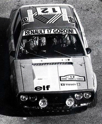 Jean-François Piot - Jacques Jaubert
18º Tour de Corse - Rallye de France 1974. Renault 17 Gordini (7787-DW92). Clasificado 8º.

Del 30 de Noviembre al 1 de Diciembre, Bastia, Córcega, Francia.
Superficie: asfalto.

El Rally tenia un total de 1292 km, de los que 374.90 km divididos en 14 tramos eran especiales.

Tomaron la salida 102 equipos, finalizaron 24.@
Palabras clave: ;Renault;Gordini;Corse;Corcega;1974