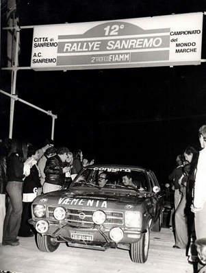 Pedretti - Cagnoli
16º Rally San Remo 1974. Opel Ascona (261811-NO). Clasificado 11º.

Del 2 al 5 de Noviembre, Sanremo, Italia.
Superficie: asfalto

El Rally tenia un total de 1805.00 km de los que 408.40 km divididos en 38 tramos eran especieles.

Tomaron la salida 106 equipos, finalizaron 54.@
Palabras clave: Opel;Ascona;Sanremo;1974