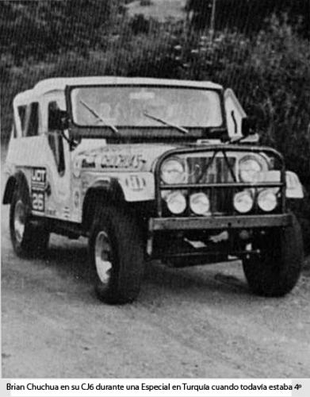 Brian Chuchua â€“ Douglas Fortin â€“ Richard Clark
Rally Londres-Sahara-Múnich 1974, Jeep V8, Retirado en Turquia cuando iba 4º, Anécdota:El accidente de Turquia cayo por un barranco de 100 metros, los tres sufrieron importantes heridas Fortin fue trasladado a Ankara por tener múltiples fracturas expuestas, y Chuchua, tuvo que ser operado y estuvo 15 dias internado en una base Norteamericana cercana al accidente@
Palabras clave: UDT;Londres;Sahara;Munich;1974;Jeep