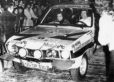 Achim Warmbold - Jean Todt
8º TAP Rallye de Portugal 1974. Opel Ascona 1.9 SR (GG-DR 830). Abandonó por la suspensión trasera en SS13 Manhouce de 24.50 Km.

Del 20 al 23 de Marzo, Estoril, Portugal.
Superficie: asfalto - tierra.

El Rally tenia un total de 2057.00 km de los que 455.00 km divididos en 32 tramos eran especiales.

Se inscribieron 126 equipos, tomaron la salida 120, finalizaron 36.@
Palabras clave: ;Opel;Ascona;Portugal;1974;Personajes