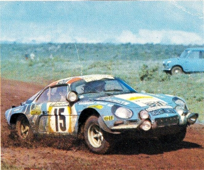 Jean-Luc Thérier - Vincent Laverne
22º East African Safari 1974. Alpine-Renault A110 1800 (9026 HN 76). Abandonó por la suspensión del coche.

De 11 al 15 de Abril, Nairobi, Kenya, Africa.
Superficie: tierra.

El Rally tenia un total de 5557.00 km, desconocemos cuantos controles horarios habían.

Tomaron la salida 99 equipos, finalizaron 16.@
Palabras clave: ;Renault;Alpine;Safari;1974