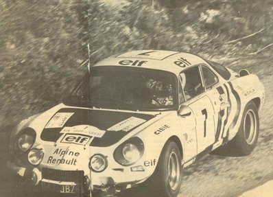 Jean-Pierre Nicolas - Vincent Laverne.
19º Tour de Corse 1975. Alpine-Renault A110 1800. (1475 JB 76). Clasificado 2º.

Del 8 al 9 de Noviembre, Ajaccio, Córcega, Francia.
Superficie: asfalto.

El Rally tenia un total de 1340.00 km de los que 479.40 km divididos en 10 tramos eran especiales (3 de ellos fueron cancelados, SS3 Luri - Canari de 23.70 km, SS4 San Prieto - Pietra Moneta de 34.00 km y SS5 RF9 - N195 de 29.80 km).

Tomaron la salida 77 equipos, finalizaron 22.

En esta edición habí­an 2 tramos de mas de 100 Km:
SS1 Panelca - Ponte Leccia de 158 Km
SS8 Zonza - Abaccia de 120 Km.@
Palabras clave: Jean-Pierre_Nicolas;Renault;Alpine;Corse;Corcega;1975