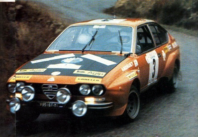 Jean-Claude Andruet - Yves Jouanny
19º Tour de Corse - Rallye de France 1975. Alfa Romeo Alfetta GTV 2.0 America (MI V85167). Clasificado 3º.

Del 8 al 9 de Noviembre, Ajaccio, Córcega, Francia.
Superficie: asfalto.

En esta edición habían 2 tramos de mas de 100 Km, SS1 Panelca - Ponte Leccia de 158 Km y SS8 Zonza - Abaccia de 120 Km.
El Rally tenia un total de 1340 km de los que 479.40 km divididos en 10 tramos eran especiales, (3 de ellos fueron cancelados SS3
Luri - Canari de 23.70 Km, SS4 San Pietro - Pietra Moneta de 34.00 Km, SS5 RF9 - N195 de 29.80 Km).

Tomaron la salida 77 equipos, finalizaron 22.@
Palabras clave: Corse;Corcega;Alfa;Romeo;Alfetta;GT;1975