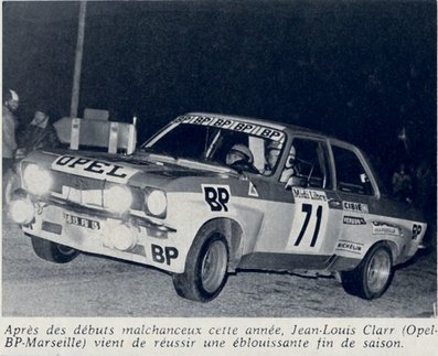 Jean-Louis Clarr - Jean-François Fauchille
18º Criterium des Cévennes 1975. Opel Ascona 1.9 SR (8813 FU 13). Clasificado 5º.

Del 22 al 23 de Noviembre, Vigan-Ganges.
Superficie: asfalto.

La prueba tenia un total de 577.00 km de los que 290.40 km divididos en 22 tramos eran especiales.

Tomaron la salida 165 equipos, finalizaron 66.@
Palabras clave: Jean-Louis_Clarr;Jean-François_Fauchille;Criterium_Cevennes;Opel;Ascona;1975