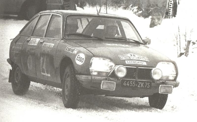 Claude Laurent - Jacques Marché
43º Rallye Automobile de Monte-Carlo 1975. Citröen GS (4455 ZK 75). Clasificado 13º.

Del 15 al 23 de Enero, Monte Carlo.
Superficie: asfalto - nieve.

El Rally tenia un total de 2,345.00 Km de los que 472.00 Km divididos en 22 tramos eran especiales.

Se inscribieron 114 equipos, tomaron la salida 96, finalizaron 43.@
Palabras clave: ;Citroen;GS;Montecarlo;1975;nieve
