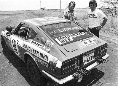 Hans Schuller - Dieter Steinmann
23º Safari Rally 1975. Datsun 260Z. Abandonò por problemas eléctricos.

Del 27 al 31 de Marzo, Nairobi, Kenya, África.
Superficie: tierra.

El Rally tenia un total de 5927 km con 80 controles horarios.

Tomaron la salida 75 equipos, finalizaron 14.@
Palabras clave: Datsun;Safari;1975