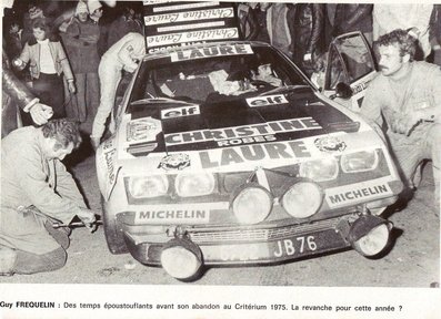 Guy Fréquelin - Jacques Delaval
18º Rally Cévennes 1975. Alpine-Renault A310 1800 (6722 JB 76). Abandonó por la bomba del agua.

Del 22 al 23 de Noviembre, Vigan-Ganges.
Superficie: asfalto.

La prueba tenia un total de 577.00 km de los que 290.40 km divididos en 22 tramos eran especiales.

Tomaron la salida 165 equipos, finalizaron 66.@
Palabras clave: Guy_Frequelin;Jacques_Delaval;Criterium_Cevennes;Renault;Alpine;A310;1975