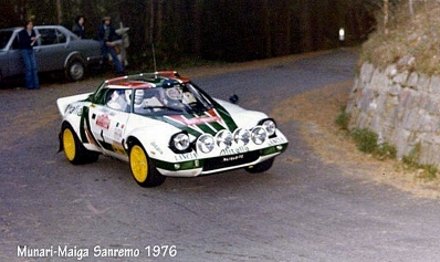 Sandro Munari - Silvio Maiga
18º Rally Sanremo 1976. Lancia Stratos HF (TO N41648). Clasificado 2º.

Del 6 al 9 de Octubre, Sanremo, Imperia, Liguria, Italia.
Superficie: asfalto.

El Rally tenia un total de 1509 km de los que 780 Km divididos en 36 tramos eran especiales, (2 de ellos fueron cancelados SS9 y SS30).

Tomaron la salida 133 equipos, finalizaron 68.@
Palabras clave: Sandro_Munari;Silvio_Maiga;Lancia;Stratos;Sanremo;1976