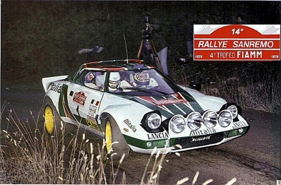 Sandro Munari - Silvio Maiga
18º Rally Sanremo 1976. Lancia Stratos HF (TO N41648). Clasificado 2º.

Del 6 al 9 de Octubre, Sanremo, Imperia, Liguria, Italia.
Superficie: asfalto.

El Rally tenia un total de 1509 km de los que 780 Km divididos en 36 tramos eran especiales, (2 de ellos fueron cancelados SS9 y SS30).

Tomaron la salida 133 equipos, finalizaron 68.@
Palabras clave: Sandro_Munari;Silvio_Maiga;Lancia;Stratos;Sanremo;1976