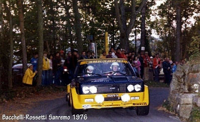Fulvio Bacchelli - Francesco Rossetti
18º Rallye Sanremo 1976. Fiat 131 Abarth (TO N92970). Abandonó por accidente.

Del 6 al 9 de Octubre, Sanremo, Imperia, Liguria, Italia.
Superficie: asfalto.

El Rally tenia un total de 1509 km de los que 780 Km divididos en 36 tramos eran especiales (2 de ellos fueron cancelados SS9 y SS30).

Tomaron la salida 133 equipos, finalizaron 68.@
Palabras clave: ;Rossetti;Fiat_131_Abarth;Sanremo;1976