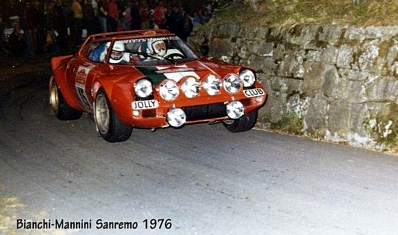Carlo Bianchi - Marco Mannini
18º Rally San Remo 1976. Lancia Stratos HF. Abandonó por accidente.

Del 6 al 9 de Octubre, Sanremo, Imperia, Liguria, Italia.
Superficie: asfalto.

El Rally tenia un total de 1509 km de los que 780 Km divididos en 36 tramos eran especiales, (2 de ellos fueron cancelados SS9 y SS30).

Tomaron la salida 133 equipos, finalizaron 68.@
Palabras clave: Lancia;Stratos;Sanremo;1976