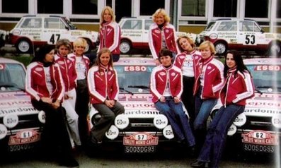 44º Rallye Automobile de Monte-Carlo 1976
Equipo Aseptogyl con Autobianchi A112 Abarth

61# Christine Dacremont - Delphine Denard, clasificadas 23º mismo tiempo junto con #50 de Jean-Pierre Malcher - Pierre Pagani.

62# Kopenha Tarnaud - Marie D Cousin, clasificadas 42º.

53# Bruno Saby - J.C. Court Payen, clasificado 51º.

47# Claude Laurent / Jacques Marche, clasificado 36º.

58# Marianne Hoepfner - Biche Espinos Clasificadas 25º(Autobianchi parte trasera centro).

57# ???

Del 17 al 24 de Enero, Monte-Carlo.
Superficie: asfalto - nieve.

El Rally tenia un total de 4500 km de los que 530.50 km divididos en 23 tramos eran especiales.

Se inscribieron 163 equipos, tomaron la salida 148, finalizaron 84.

Palabras clave: Autobianchi;Abarth;Montecarlo;1976;mujeres;Womens