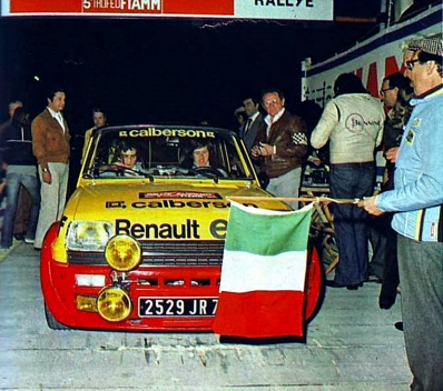 Jean Ragnotti - Jean-Marc Andrié
19º Rally Sanremo 1977. Renault 5 Alpine (2529 JR 76). Clasificado 7º.

Del 4 al 8 de Octubre, Sanremo, Liguria, Imperia, Italia.
Superficie: asfalto.

El Rally tenia un total de 1608 km de los que 867.35 km divididos en 33 tramos eran especiales, (3 de ellas fueron canceladas SS18 Melogno 2 de 15.30 Km, SS19 Giovetti 2 de 11.50 Km y SS20 Quazzo 2 de 11.90 Km).

Tomaron la salida 133 equipos, finalizaron 38.@
Palabras clave: ;Renault;Alpine;Sanremo;1977