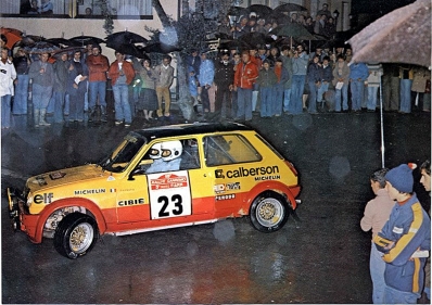 Jean Ragnotti - Jean-Marc Andrié
19º Rally Sanremo 1977. Renault 5 Alpine (2529 JR 76). Clasificado 7º.

Del 4 al 8 de Octubre, Sanremo, Liguria, Imperia, Italia.
Superficie: asfalto.

El Rally tenia un total de 1608 km de los que 867.35 km divididos en 33 tramos eran especiales, (3 de ellas fueron canceladas SS18 Melogno 2 de 15.30 Km, SS19 Giovetti 2 de 11.50 Km y SS20 Quazzo 2 de 11.90 Km).

Tomaron la salida 133 equipos, finalizaron 38.@
Palabras clave: ;Renault;Alpine;Sanremo;1977