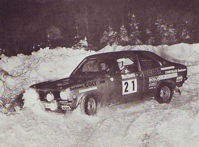 Henri Toivonen - Martti Tiukkanen
12º Marlboro Arctic Rally 1977. Chrysler Avenger. Clasificado 7º.

Del 4 de Febrero al 6 de Febrero, Rovaniemi, Finlandia.
Superficie: nieve y hielo.

Tomaron la salida 118 equipos, finalizaron 32.@
Palabras clave: Henri_Toivonen;Arctic;1977;Nieve;Chrysler;Avenger