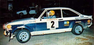 Jean-Pierre Nicolas - Vincent Laverne
21º Tour de Corse 1977. Ford Escort RS 1800 MKII (VHK 74S). Abandonó por la transmisión del coche.

Del 5 al 6 de Noviembre, Ajaccio, Córcega; Francia.
Superficie: asfalto.

El Rally tenia un total de 1350 km de los que 645.80 km divididos en 13 tramos eran especiales.

1ª ETAPA
SS1 Tavera - Bastelica 17.10 km
SS2 Coti - Chiavari 14.80 km
SS3 Acqua d'Oria - Stiliccione 16.50 km
SS4 Muratello - Orone 21.60 kM
SS5 Quenza - Prunelli 131.30 km
SS6 Kamiesh - Zonza 38.50 km
SS7 Olivese - Bains de Guitera 10.10 km
Total etapal 249.90 km

2ª ETAPA
SS8 Palneca - Ghisoni 34.70 km
SS9 St Antoine - Pont St Laurent 97.60 km
SS10 Ponte Nuovo - Teddia 97.40 km
SS11 Talasani - La Porta 24.90 km
SS12 Casta - Pietra Moneta 17.00 km
SS13 Calvi - Vico 124.30 km

Total etapal 395.90 km
Total evento 645.80 km

Se inscribieron 134 equipos, tomaron la salida 120, finalizaron 32.
@
Palabras clave: ;Ford;Escort;Corcega;1977;Corse
