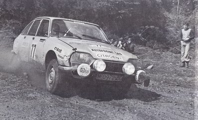 Rizos Muñoz
11º Rallye Firestone 1977. Citröen GS (Gr.1).
Del 29 de Abril al 1 de Mayo. Puntuable para el Campeonato Europa de conductores. Coef.4.
Se inscribieron 96 participantes, tomaron la salida 77, finalizaron 35.@
Palabras clave: Citroen;GS;Firestone;1977