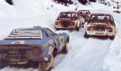 46º Rallye Automobile de Monte-Carlo 1978
Maurizio Verini - Francesco Rossetti. Fiat Abarth 131. Clasificado 8º
Jean-Claude Andruet -Michèle Espinos-Petit (Biche). Fiat Abarth 131. Clasificado 6º
Bernard Darniche - Alain Mahé. Fiat Abarth 131. Clasificado 5º
Michèle Mouton - Françoise Conconi. Lancia Stratos HF. Clasificado 7º
El Rally tenia un total de 4600 km de los que 570 km divididos en 29 tramos, eran especiales, (5 de ellas fueron canceladas SS8 Col du Fanget de 10 Km, SS10 Serre Chevalier de 10 Km, SS11 Col du Lautaret de 15 Km, SS14 Saint Pierreville de 16 Km y SS15 Burzet de 44 Km).
Foto 2 de 4. COPYRIGHT Morelli-Bertie@

Palabras clave: Bernard_Darniche;Fiat;Abarth;Lancia;Stratos;HF;Alain_Mahe;Michele_Mouton;Françoise_Conconi;Maurizio_Verini;Rossetti;Montecarlo;1978;nieve;crash