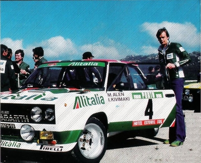 Markku Alén
12º Rallye de Portugal - Vinho do Porto 1978. Fiat 131 Abarth (TO P35975). Clasificado 1º.
Copiloto Ilkka Kivimäki

Del 19 al 23 de Abril, Estoril, Portugal.
Superficie: asfalto - tierra.

El Rally tenia un total de 2504 km de los que 627 km divididos en 46 tramos eran especiales.

Tomaron la salida 112 equipos, finalizaron 20.@
Palabras clave: Markku_Alen;Fiat;Abarth;Portugal;1978;Personajes
