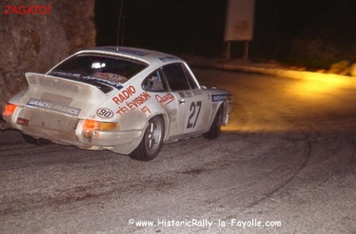 Gérard Swaton - Bernard Cordesse
46º Rallye Automobile de Monte-Carlo 1978. Porsche 911 Carrera 2.7 (3131 HA 13). Clasificado 14º.

Del 21 al 27 de Enero, Monte-Carlo.
Superficie: asfalto - nieve.

El Rally tenia un total de 4600 km de los que 570 km divididos en 29 tramos eran especiales (5 de ellas fueron canceladas SS8 Col du Fanget de 10 Km, SS10 Serre Chevalier de 10 Km, SS11 Col du Lautaret de 15 Km, SS14 Saint Pierreville de 16 Km y SS15 Burzet de 44 Km).

Se inscribieron 231 equipos, tomaron la salida 216, finalizaron 129.@
Palabras clave: ;Porsche;Montecarlo;1978