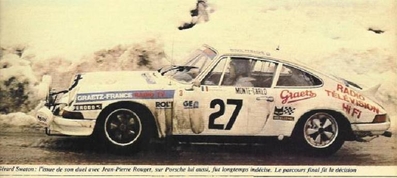 Gérard Swaton - Bernard Cordesse
46º Rallye Automobile de Monte-Carlo 1978. Porsche 911 Carrera 2.7 (3131 HA 13). Clasificado 14º.

Del 21 al 27 de Enero, Monte-Carlo.
Superficie: asfalto - nieve.

El Rally tenia un total de 4600 km de los que 570 km divididos en 29 tramos eran especiales (5 de ellas fueron canceladas SS8 Col du Fanget de 10 Km, SS10 Serre Chevalier de 10 Km, SS11 Col du Lautaret de 15 Km, SS14 Saint Pierreville de 16 Km y SS15 Burzet de 44 Km).

Se inscribieron 231 equipos, tomaron la salida 216, finalizaron 129.@
Palabras clave: ;Porsche;Montecarlo;1978
