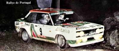 Walter Röhrl - Christian Geistdörfer
12º Rallye de Portugal Vinho do Porto 1978. Fiat 131 Abarth (TO R88538). Abandonó por el embrague en SS20 Cabreira de 27.00 km.

Del 19 al 23 de Abril, Estoril, Portugal.
Superficie: asfalto - tierra.

El Rally tenia un total de 2504 km de los que 627 km divididos en 46 tramos eran especiales.

Tomaron la salida 112 equipos, finalizaron 20.@
Palabras clave: Walter_Röhrl;Fiat;Abarth;Portugal;1978