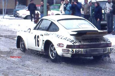 Bernard Béguin - Willy Huret
46º Rallye Automobile de Monte-Carlo 1978. Porsche 911 Carrera RS 3.0 (5396 EJ 93). Abandonó por la caja de cambios en SS9 Pont du Fosse de 22 Km.

Del 21 al 27 de Enero, Monte-Carlo.
Superficie: asfalto - nieve.

El Rally tenia un total de 4600 km de los que 570 km divididos en 29 tramos eran especiales (5 de ellas fueron canceladas SS8 Col du Fanget de 10 Km, SS10 Serre Chevalier de 10 Km, SS11 Col du Lautaret de 15 Km, SS14 Saint Pierreville de 16 Km y SS15 Burzet de 44 Km).

Se inscribieron 231 equipos, tomaron la salida 216, finalizaron 129.@
Palabras clave: Porsche;Montecarlo;1978