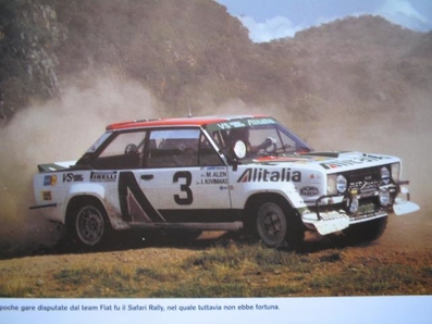 Markku Alén - Ilkka Kivimaki
27º Safari Rally 1979. Fiat 131 Abarth (TO R92449). Clasificado 3º.

Del 12 al 16 de Abril, Nairobi, Nairobi, Kenya, África.
Superficie: tierra.

El Rally tenia un total de 5027.46 km con 82 controles horarios.

Tomaron la salida 66 equipos, finalizaron 21.@
Palabras clave: Markku_Alen;Fiat;Abarth;safari;1979