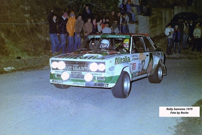 Attilio Bettega - Maurizio Perissinot
21º Rally de Sanremo 1979. Fiat 131 Abarth (TO T92359). Clasificado 3º.

Del 1 al 7 de Octubre, Sanremo, Imperia, Liguria, Italia.
Superficie: asfalto - tierra.

El Rally tenia un total de 2941.00 km de los que 962.00 km divididos en 74 tramos eran especiales.

Se inscribieron 72 equipos, tomaron la salida 67, finalizaron 26.@
Palabras clave: Fiat;Abarth;Sanremo;1979