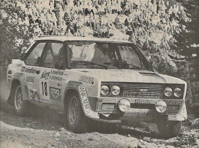 Ulf Gronholm - Bob Rehnstrom
29º Jyväskylän Suurajot - Rally de los 1000 Lagos 1979. Fiat 131 Abarth (TO P35974). Clasificado 4º.

Del 24 al 28 de Agosto, Jyväskylä, Finlandia.
Superficie: tierra.

El Rally tenia un total de 1448.50 km de los que 423.50 km divididos en 45 tramos eran especiales (2 de ellas fueron canceladas SS20 y SS29).

Se inscribieron 133, tomaron la salida 128, finalizaron 74.@
Palabras clave: ;Fiat;Abarth;Finlandia;1979
